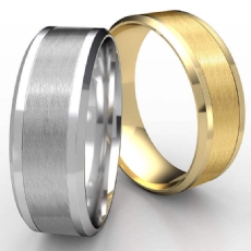 Satin Center Drop Beveled Edge Unisex Wedding Band 14k Gold Yellow