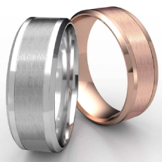 Satin Center Drop Beveled Edge Unisex Wedding Band 14k Rose Gold