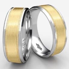 Satin Milgrain Drop Bevel Edge Men's Wedding Band 2 Tone Gold