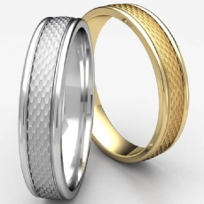 Mesh Finish Center Round Edge Unisex Wedding Band 14k Gold Yellow