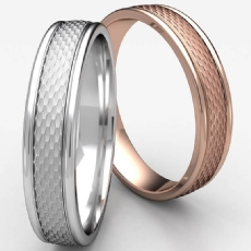 Mesh Finish Center Round Edge Unisex Wedding Band 14k Rose Gold