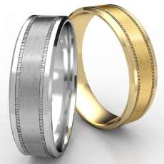 Satin Milgrain Drop Bevel Edge White Gold Men's Wedding Band