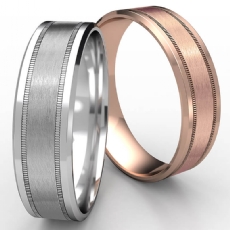 Satin Milgrain Drop Bevel Edge 14k Rose Gold Men's Wedding Band