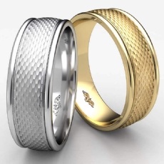 Mesh Finished Round Edge White Gold Unisex Wedding Band