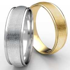 Swirl Finish Center Round Edge White Gold Men's Wedding Band