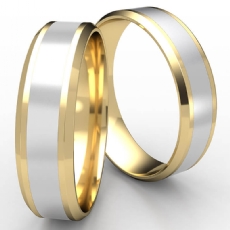 Drop Bevel Edge Polish Center 2 Tone Gold Unisex Wedding Band