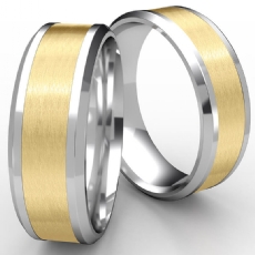 Drop Bevel Edge Satin Center Unisex Wedding Band 2 Tone Gold