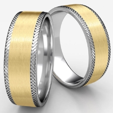 Satin Center Knurled Edge Two Tone Gold Men's Wedding Band