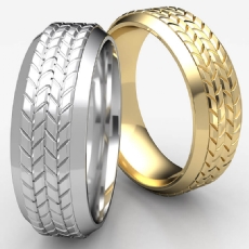 Tire Tread Pattern Bevel Edge White Gold Men's Wedding Band