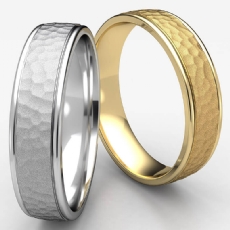 Hammered Finished Comfort Fit Unisex Wedding Band 14k Gold Yellow