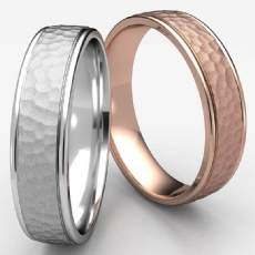 Hammered Finished Comfort Fit Unisex Wedding Band 14k Rose Gold