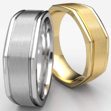 Octagonal Satin Finished Unisex 14k Gold Yellow Wedding Band