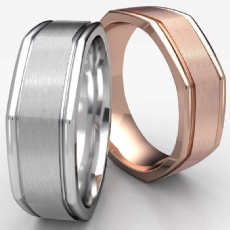 Octagonal Satin Finished Unisex 14k Rose Gold Wedding Band