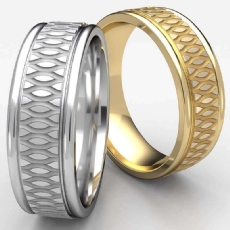 Comfort Fit Patterned Unisex Carved Wedding Band 14k Gold Yellow