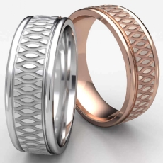 Comfort Fit Patterned Unisex Carved Wedding Band 14k Rose Gold