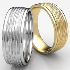 Milgrain Center Round Edge Unisex 14k Gold Yellow Wedding Band