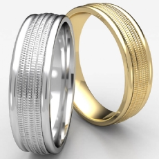 Unisex Milgrain Center Round Edge Wedding Band 14k Gold Yellow