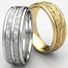 Hammered Center Cut Round Edge Unisex 14k Gold Yellow Wedding Band