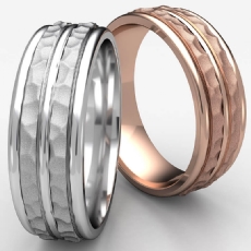 Hammered Center Cut Round Edge Unisex 14k Rose Gold Wedding Band