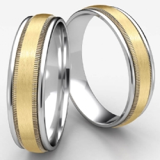 Satin Milgrain Round Edge Unisex Two Tone Gold Wedding Band