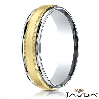 Satin Milgrain Round Edge Unisex 14k Gold 2Tone Wedding Band