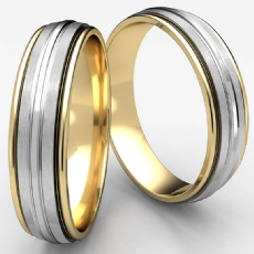 Satin Center Groove Unisex Two Tone Gold Pledge Wedding Band