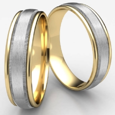 Unisex Two Tone Gold Satin Milgrain Comfort Fit Wedding Band