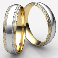 High Polish Double Milgrain Unisex 2 Tone Gold Wedding Band