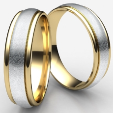 Swirl Finish Design Two Tone Gold Men's Carved Wedding Band