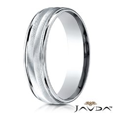 Satin Finished Chevron Design White Gold Men's Wedding Band