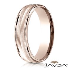 Satin Finished Chevron Design 14k Rose Gold Men's Wedding Band
