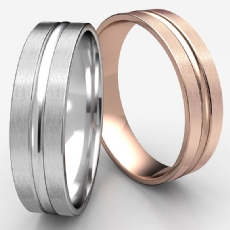 Men's 14k Rose Gold Satin Finish Center Cut Carved Wedding Band