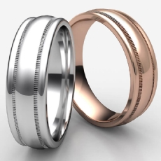 High Polished Domed Milgrain Men's 14k Rose Gold Wedding Band