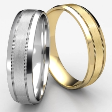 Beveled Edge Milgrain Satin Unisex White Gold Wedding Band