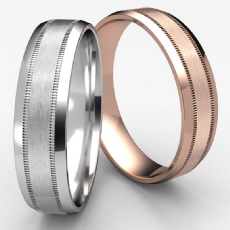 Beveled Edge Milgrain Satin Unisex 14k Rose Gold Wedding Band