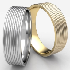 Satin Finish Threaded Pattern Unisex 14k Gold Yellow Wedding Band
