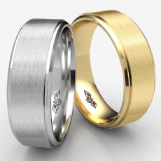 Satin Finish Drop Beveled Edge Unisex Wedding Band White Gold