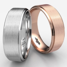 Satin Finish Drop Beveled Edge Unisex Wedding Band 14k Rose Gold