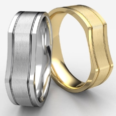 Bone Style Satin Finished Unisex White Gold Wedding Band