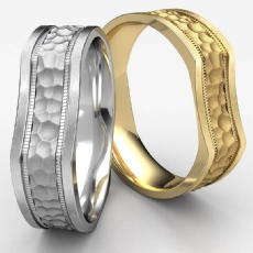 Bone Style Hammered Finished Unisex 14k Gold Yellow Wedding Band