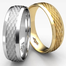 Chain Link Beveled Edge Unisex Wedding Band White Gold