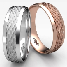 Chain Link Beveled Edge Unisex Wedding Band 14k Rose Gold