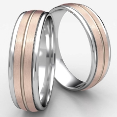 Satin Center Cut Polish Edge Unisex Wedding Band 2 Tone Gold