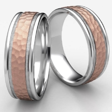 Hammered Milgrain Polish Edge Unisex 2 Tone Gold Wedding Band