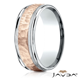 Hammered Milgrain Polish Edge Unisex 14k Gold 2Tone Wedding Band