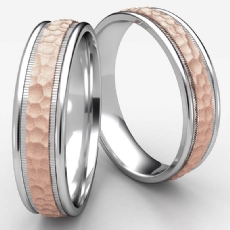 2 Tone Gold Hammered Milgrain Polish Edge Unisex Wedding Band