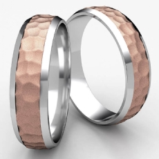 Hammered Drop Beveled Edge Two Tone Gold Unisex Wedding Band