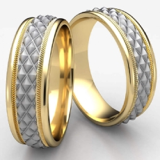 Cross Hatch Rope Polish Edge Unisex 2 Tone Gold Wedding Band