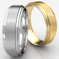 Satin Center Polish Step Edge Men's Wedding Band 14k Gold Yellow