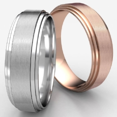 Satin Center Polish Step Edge Men's Wedding Band 14k Rose Gold